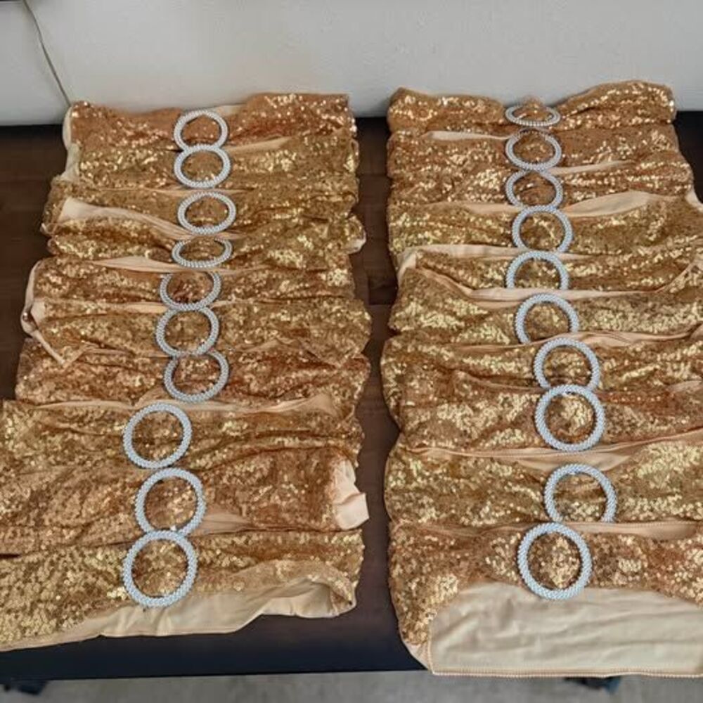 Gold Sequin Chair Sashes with Buckle